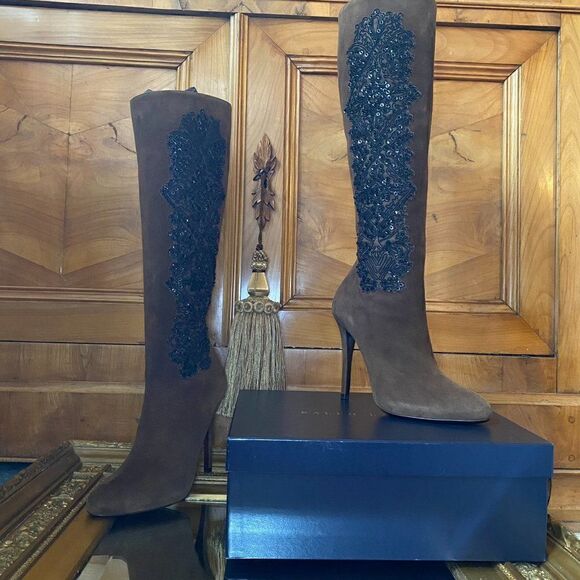 Ralph Lauren 2010 Collection Made in Italy Corita Brown Kid Suede Soutache Boot - Picture 3 of 16